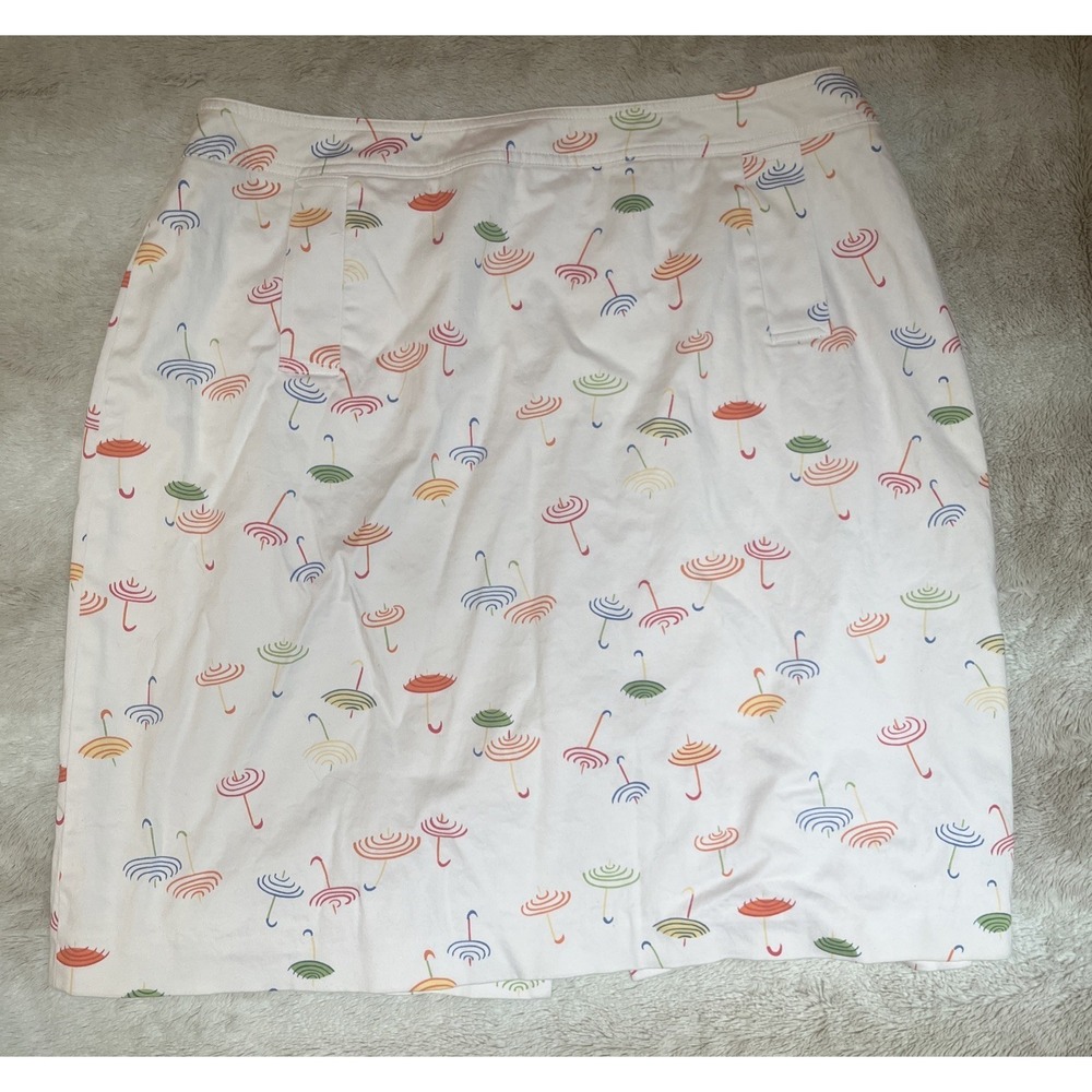 Talbots Beach Umbrellas Mini Skirt Womens 16 White Coastal Summer Novelty Print